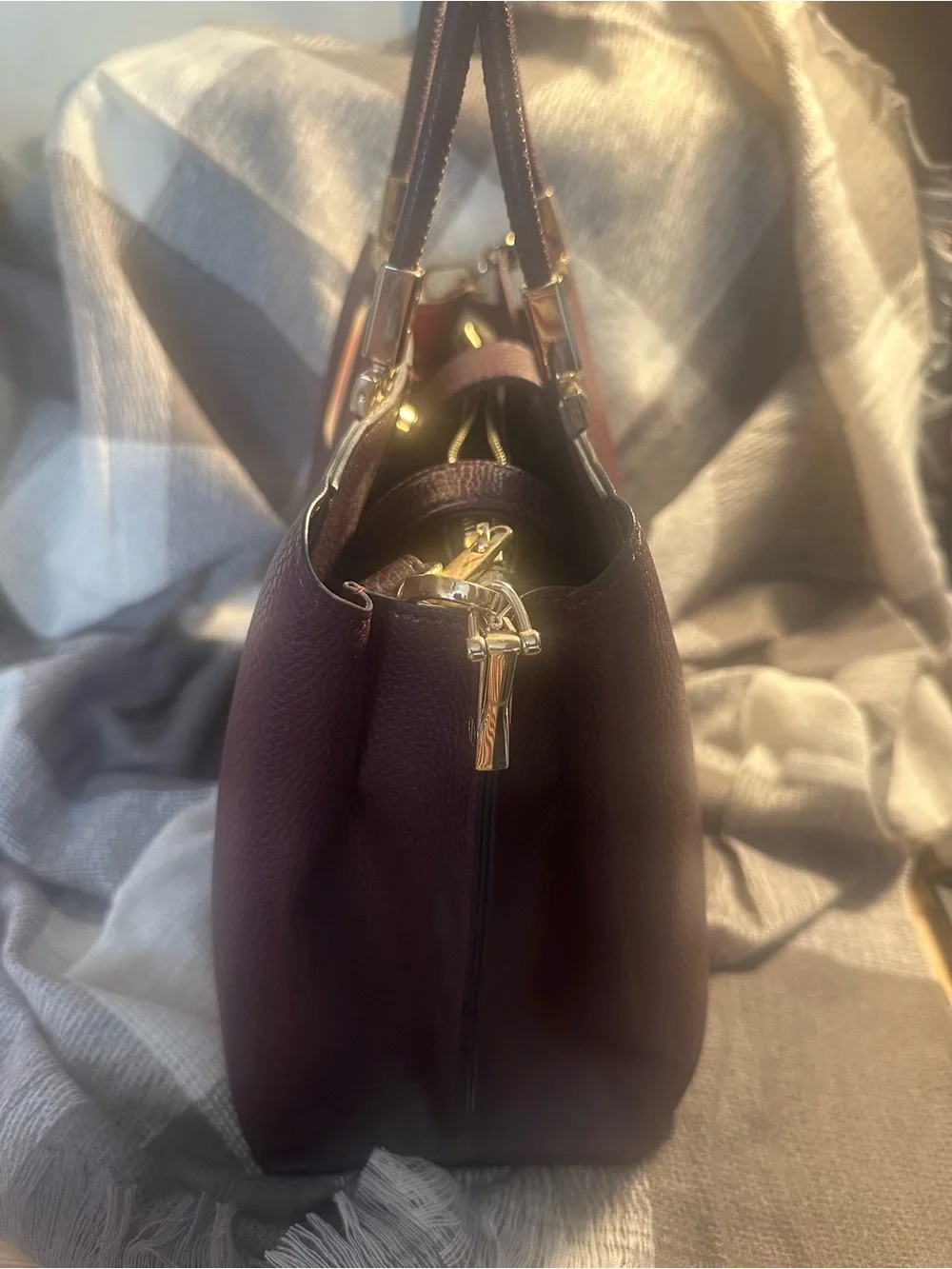 Aldo Pebbled Satchel in Burgundy with Gold Hardware
